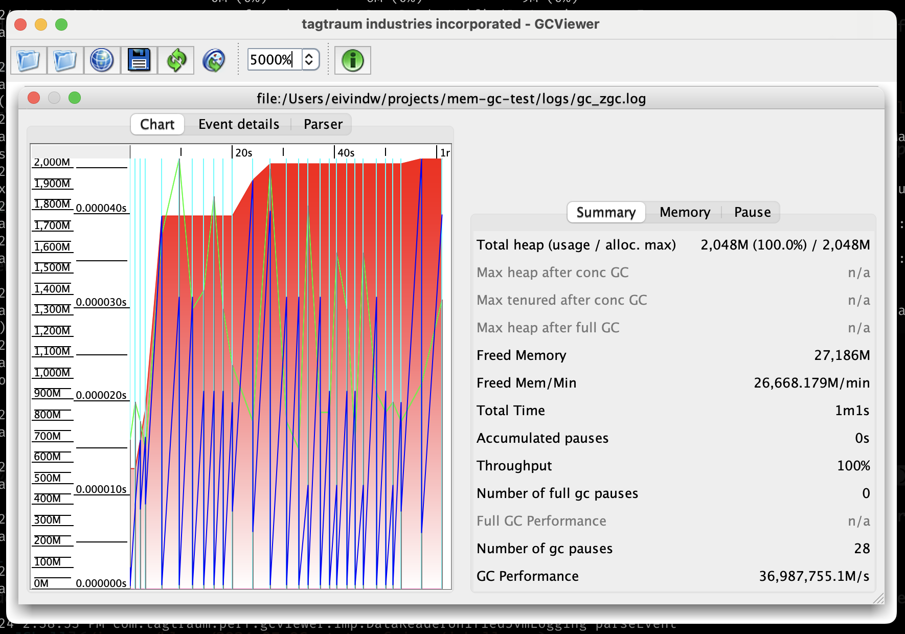 Eksempel på GCViewer