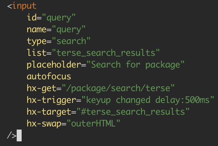 Søkeforslag implementert i HTMX