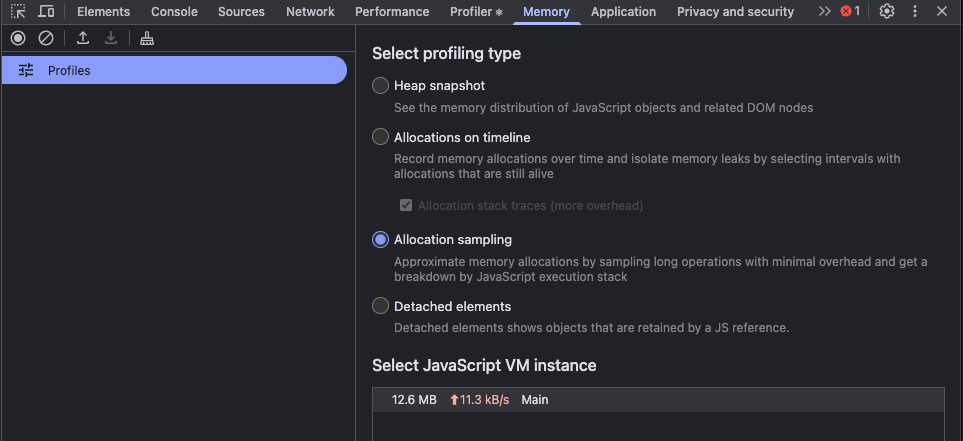 Finn minnefeil i koden med Allocation sampling